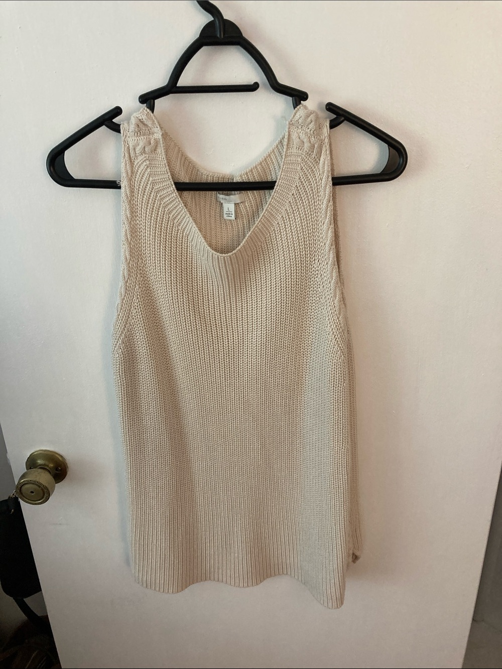 Beige Knit V-Neck Tank Top